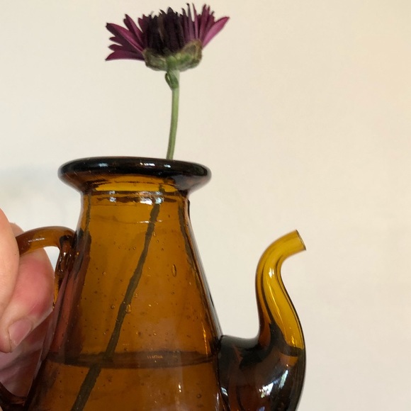 Vintage Amber Glass Bud Vase/ Pitcher/Cruet - Picture 3 of 7